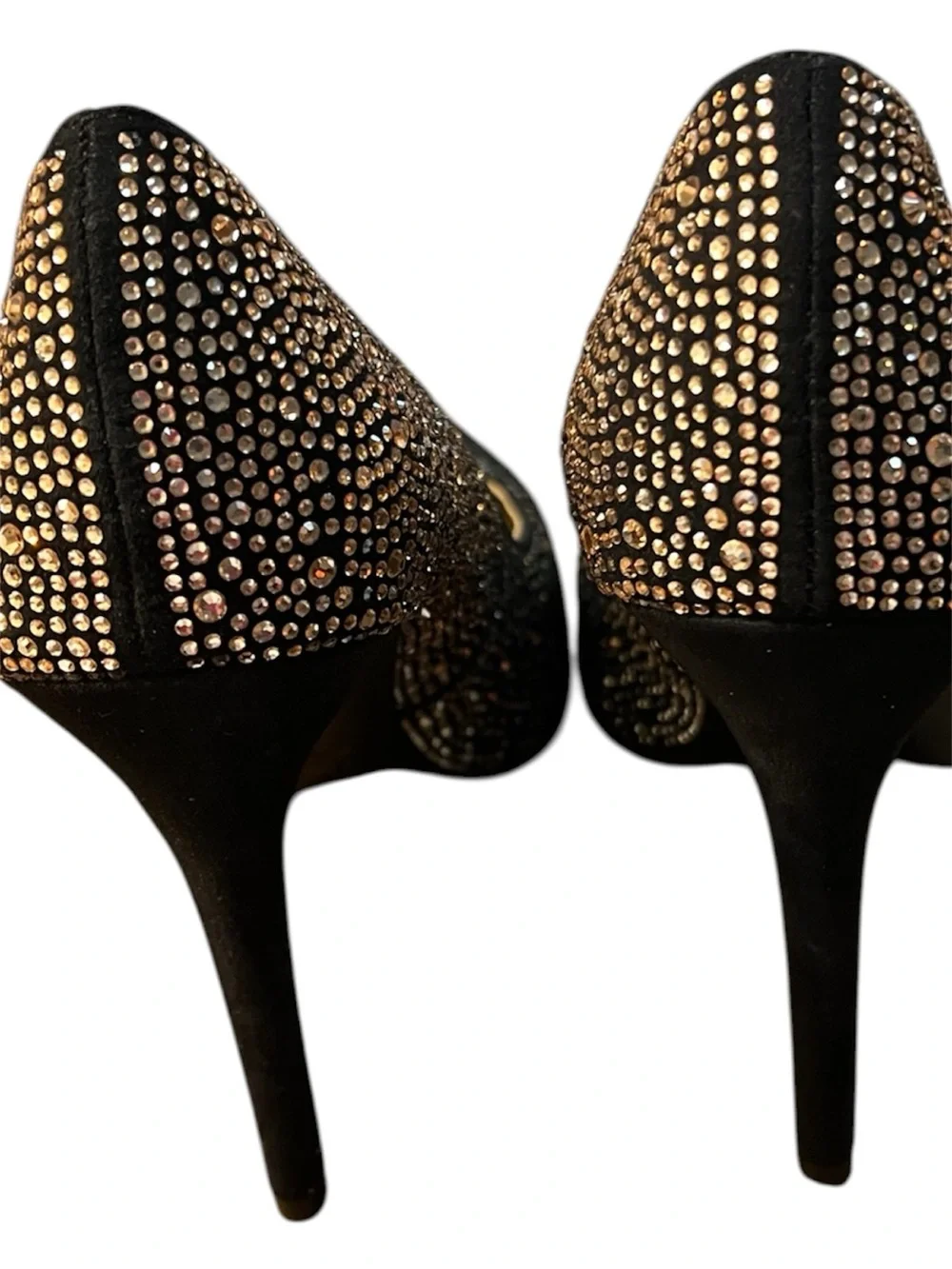 Aldo Black Crystal Embellished Pointed-Toe Pumps Black/Champagne Size 9